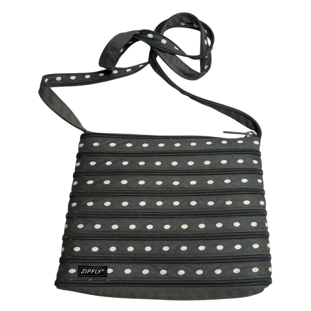 ZIPFLY Polka Dot Zipper Crossbody Bag Gray White Dot Purse Convertible Shoulder